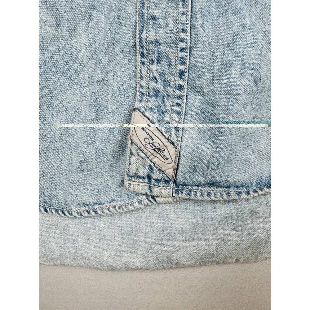 Vintage 90s Levi's Button Up Denim Shirt Distressed Light Blue USA Mens S